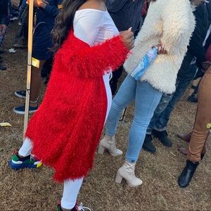 Red frizzy long cardigan